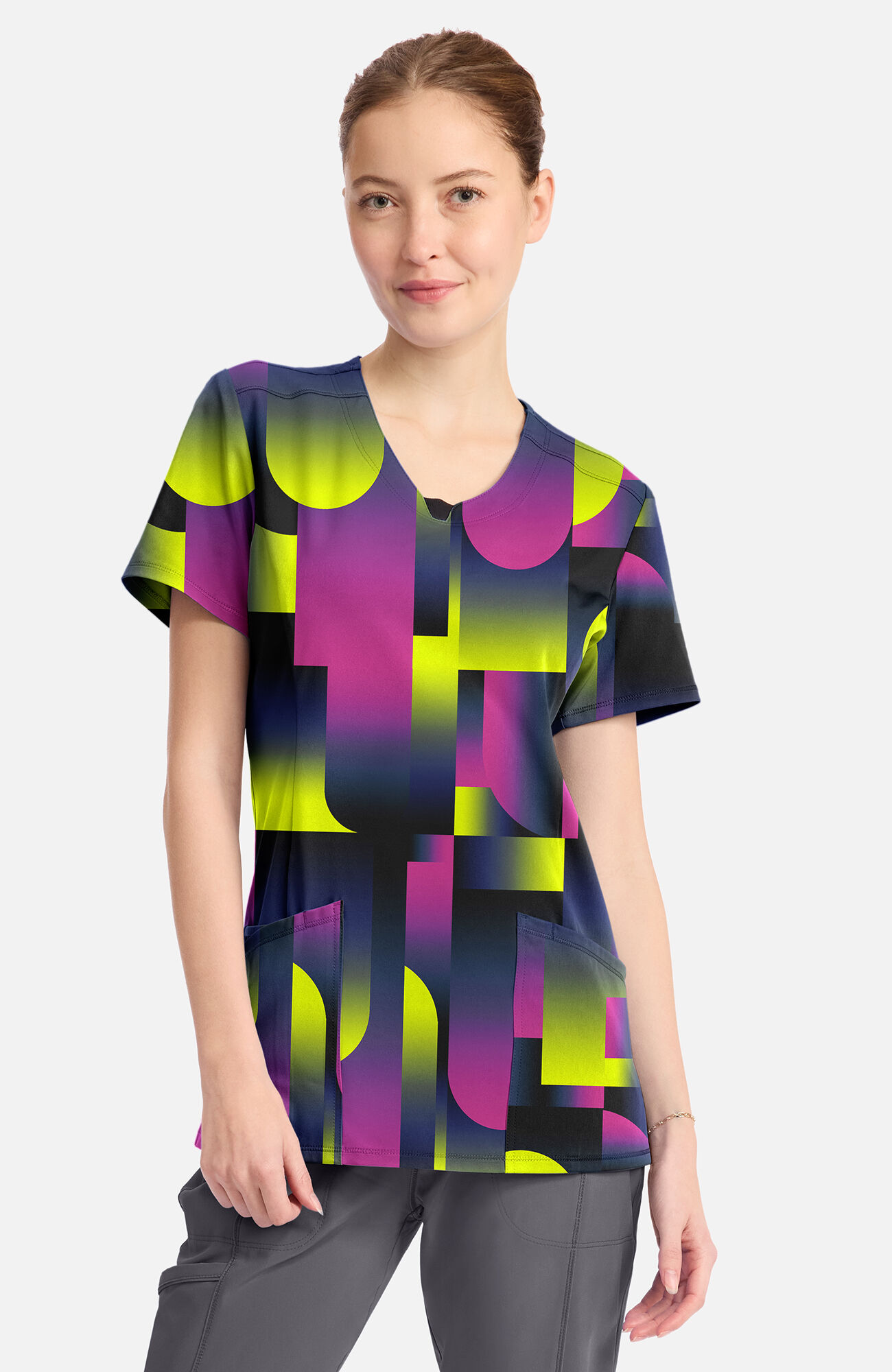 Women's Round Neck Portal Print Scrub Top