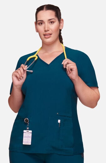 Women's V-Neck Knit Panel Solid Scrub Top Women's V-Neck Knit Panel Solid Scrub Top