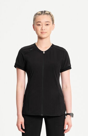 Women's Zip Front Round Neck Solid Scrub Top Women's Zip Front Round Neck Solid Scrub Top