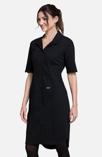 Clearance Women's Button Front Solid Scrub Dress