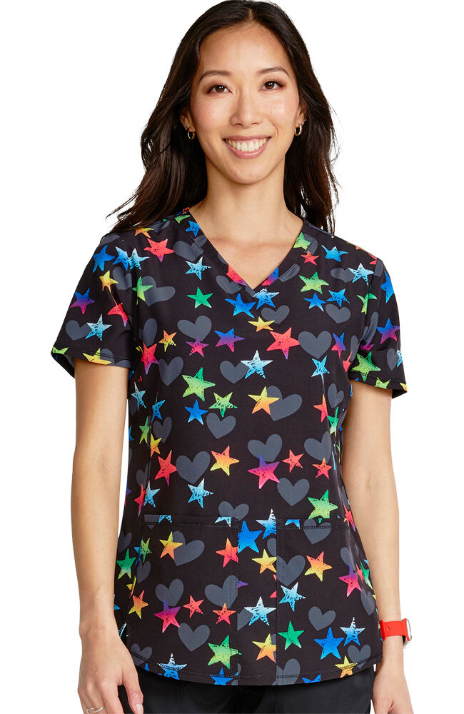 Womens print scrub hotsell tops cheap