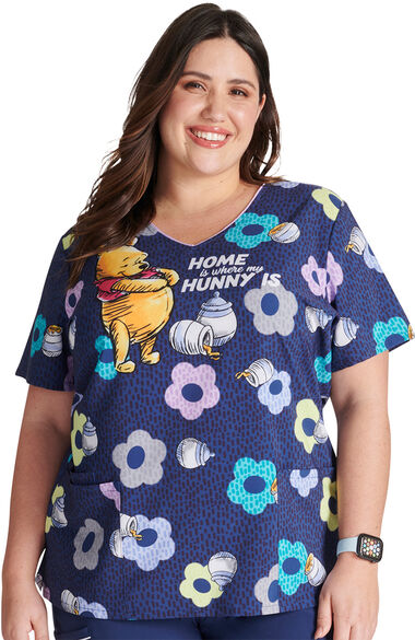 Women's Home and Hunny Print Scrub Top, , large