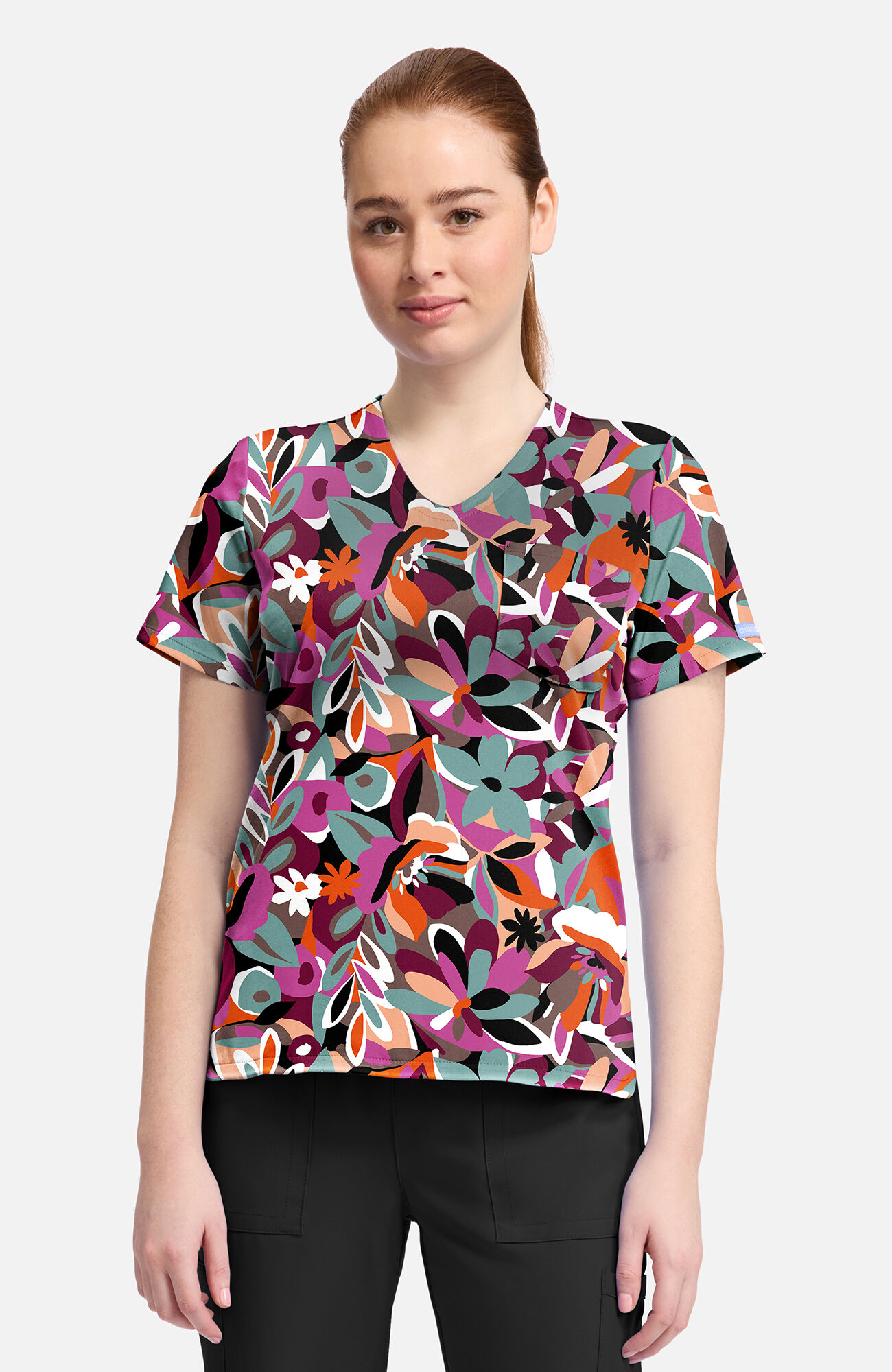 Women's Cut Flowers Print Scrub  Top, , large