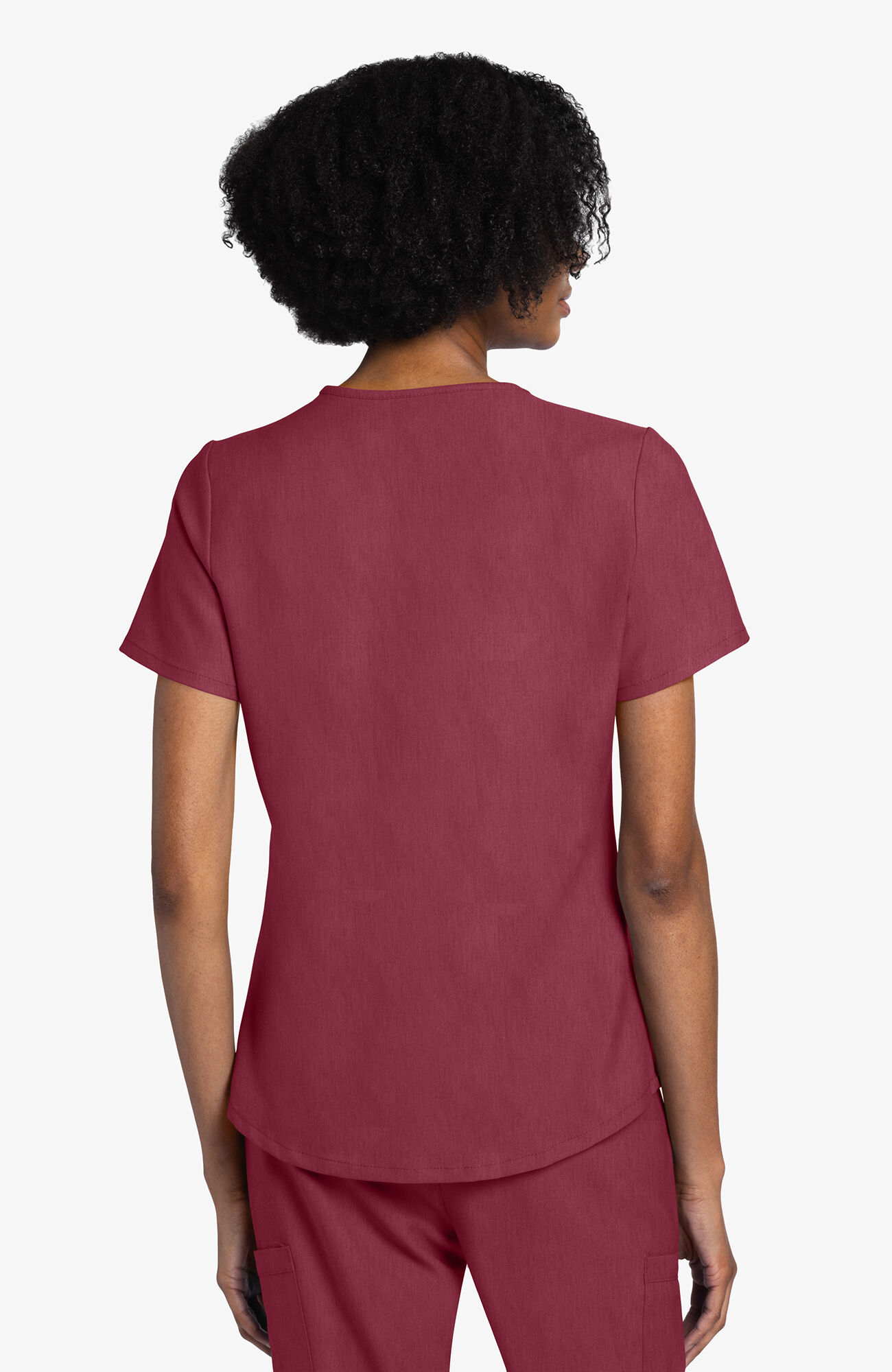Women's 3-Pocket V-Neck Shirttail Scrub Top, HEC Heather Cranberry | red, large