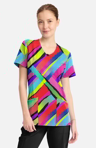 Women's Round Neck Color Block Stripe Print Scrub Top Women's Round Neck Color Block Stripe Print Scrub Top