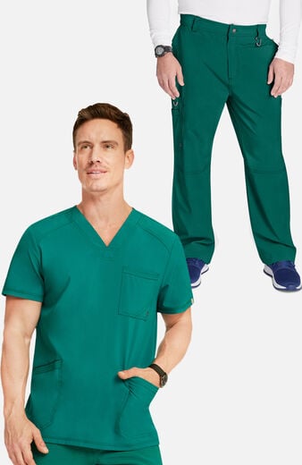 Men's Scrub Set: Stretch V-Neck Top & Zip Fly 6-Pocket Cargo Pant Men's Scrub Set: Stretch V-Neck Top & Zip Fly 6-Pocket Cargo Pant