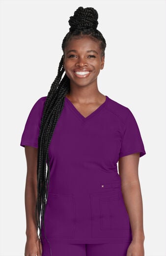 Women's V-Neck Knit Panel Solid Scrub Top Women's V-Neck Knit Panel Solid Scrub Top