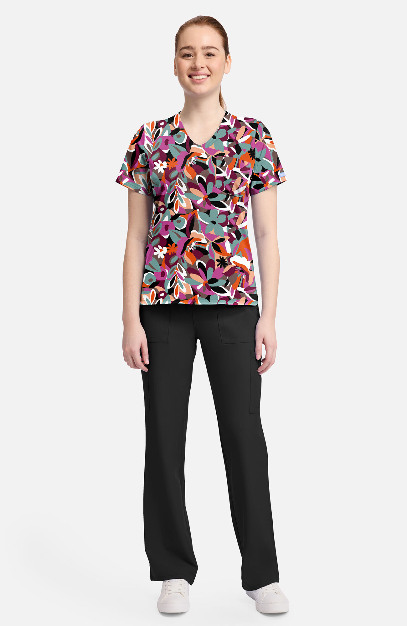 Women's Cut Flowers Print Scrub  Top, , large