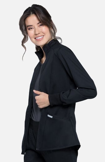 Women's Zip Front High-Low Solid Scrub Jacket Women's Zip Front High-Low Solid Scrub Jacket