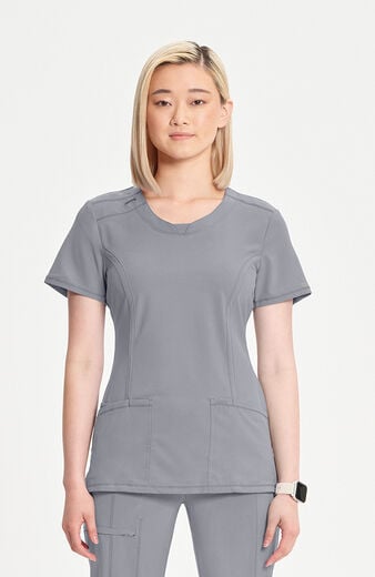 Women's Split Round Neck Solid Scrub Top Women's Split Round Neck Solid Scrub Top