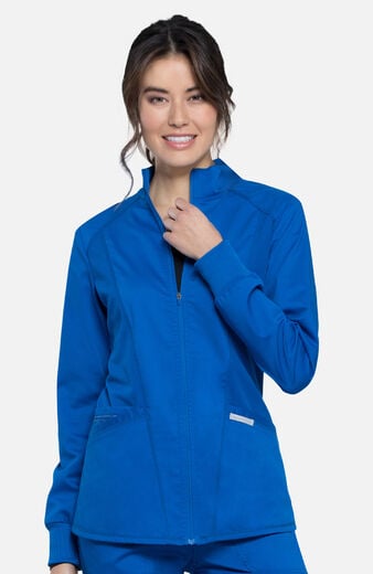 Women's Zip Front High-Low Solid Scrub Jacket Women's Zip Front High-Low Solid Scrub Jacket