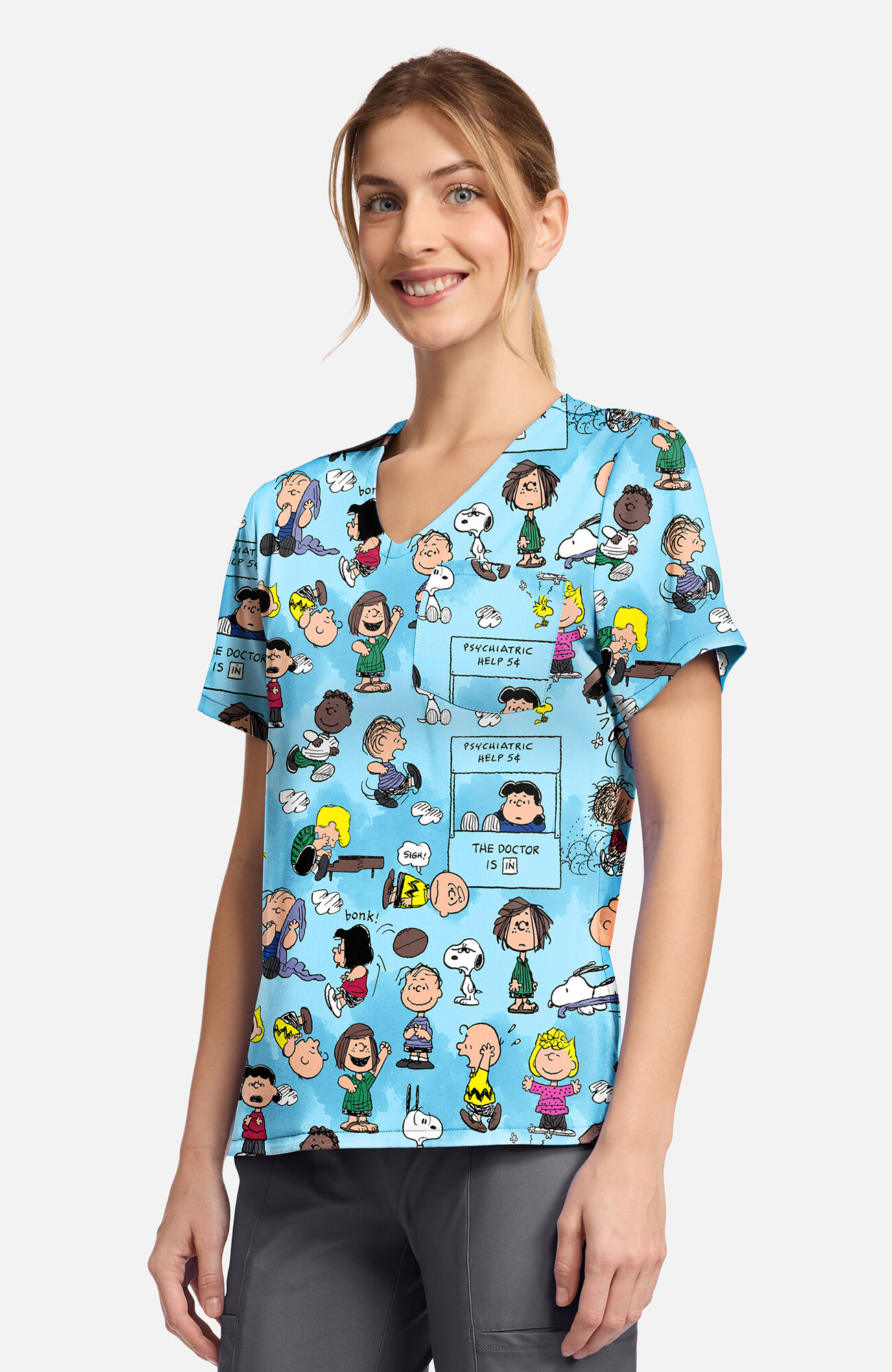 Women's Goodness And Grief Print Scrub Top, , large