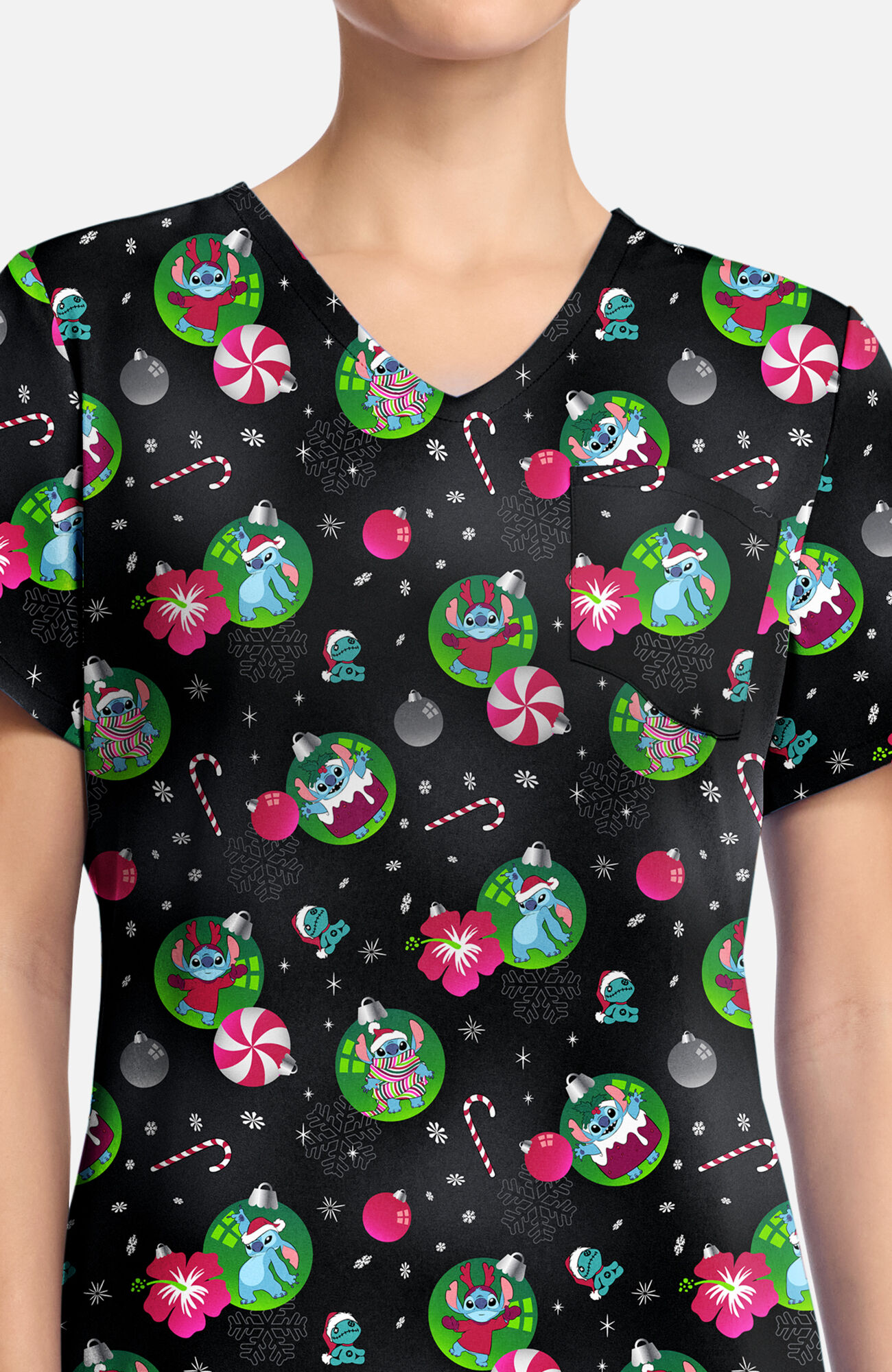 Women's Baubles And Bulbs Print Scrub Top, , large