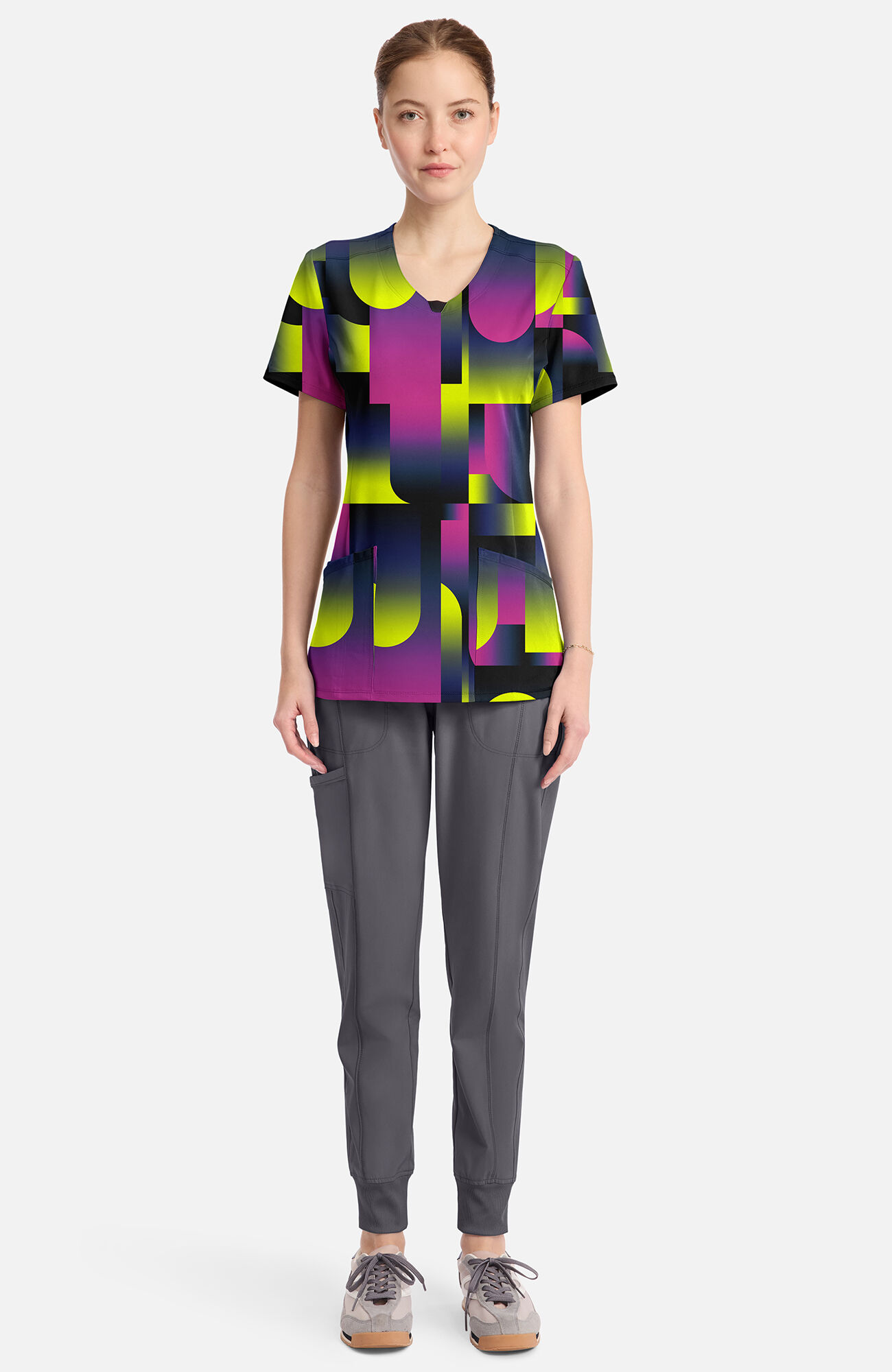 Women's Round Neck Portal Print Scrub Top, , large