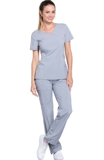Women's Scrub set: 4-Pocket Knit Panel Mock Wrap Top & Rib Knit Drawstring Waist Pant Women's Scrub set: 4-Pocket Knit Panel Mock Wrap Top & Rib Knit Drawstring Waist Pant