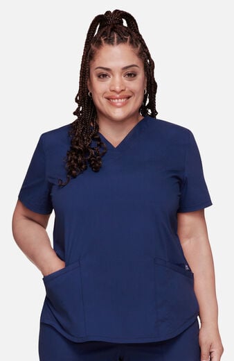 Women's 4-Pocket Shirttail V-Neck Scrub Top Women's 4-Pocket Shirttail V-Neck Scrub Top