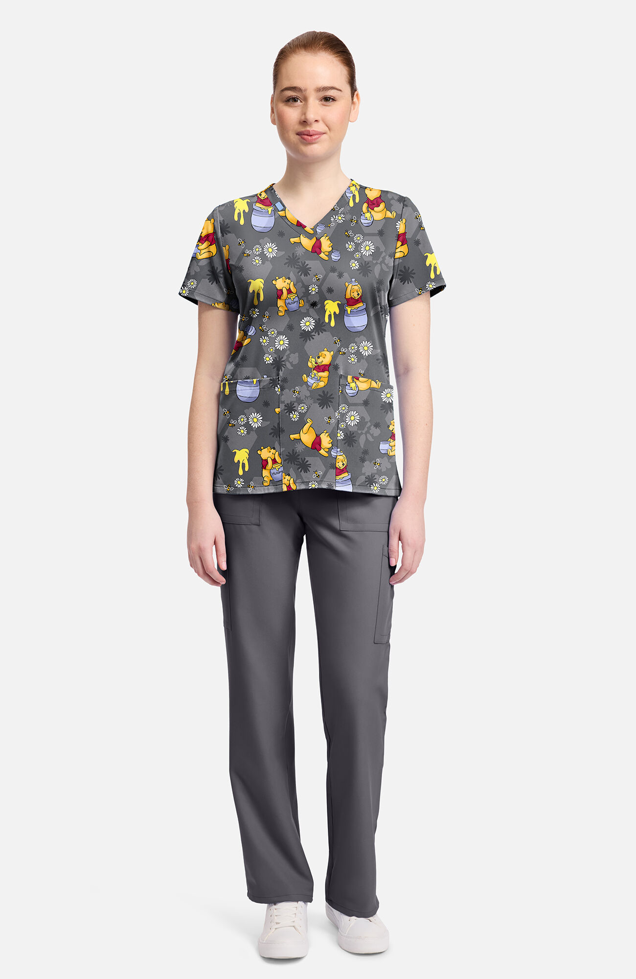 Women's Pooh Honey Business Print Scrub Top