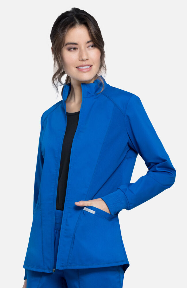 Women's Zip Front High-Low Solid Scrub Jacket