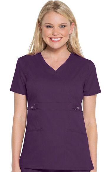Clearance Women's Mock Wrap with Self Belt At Empire Waist Solid Scrub Top, , large