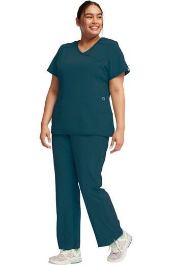Women's Scrub set: 4-Pocket Knit Panel Mock Wrap Top & Rib Knit Drawstring Waist Pant Women's Scrub set: 4-Pocket Knit Panel Mock Wrap Top & Rib Knit Drawstring Waist Pant