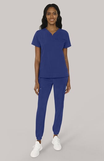 Women's Scrub Set: Notch V-Neck Tuck In Top & Mid Rise Pull On Jogger Pant Women's Scrub Set: Notch V-Neck Tuck In Top & Mid Rise Pull On Jogger Pant