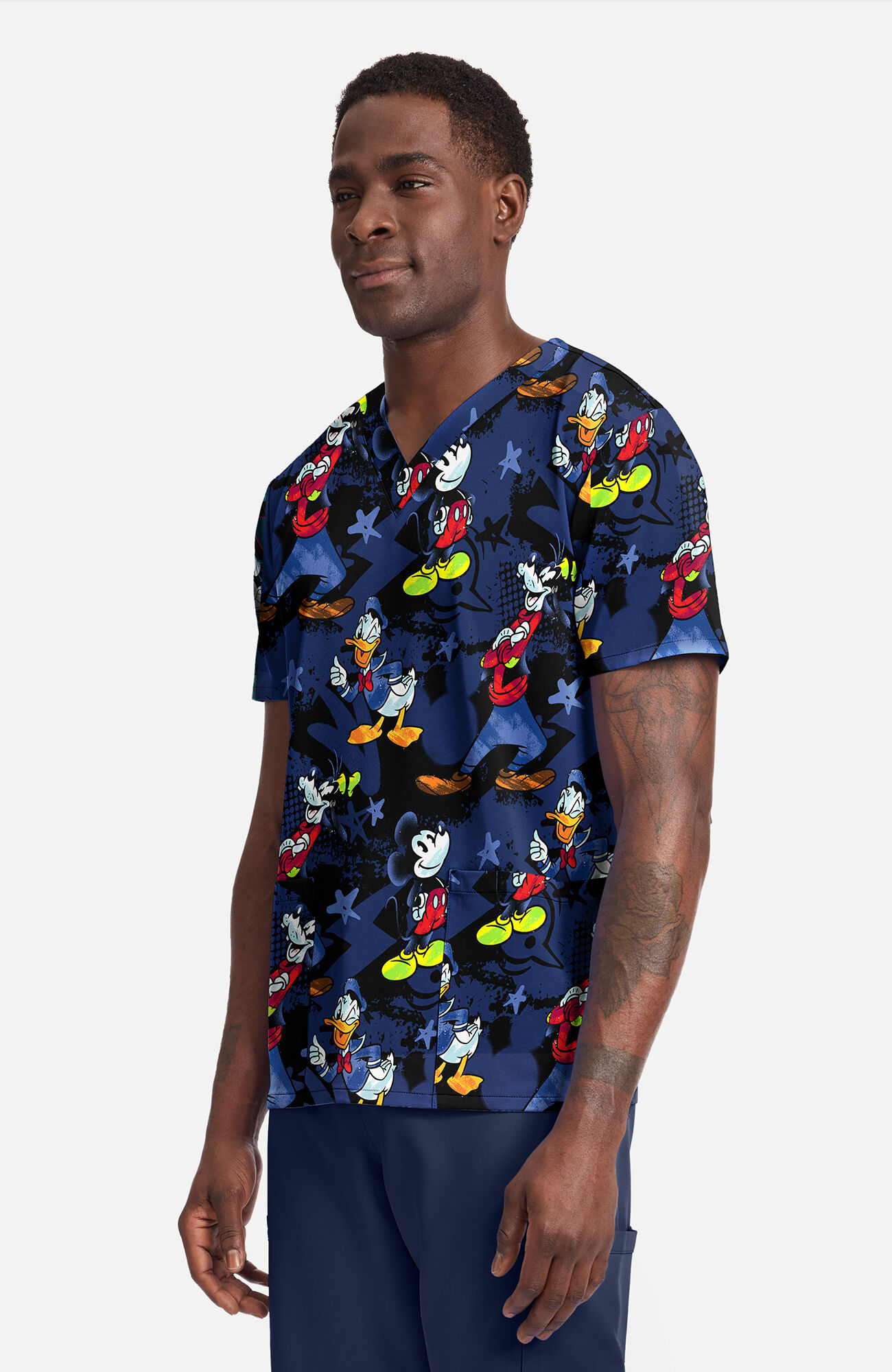 Men's Mickey Bro Time Print Scrub Top, , large
