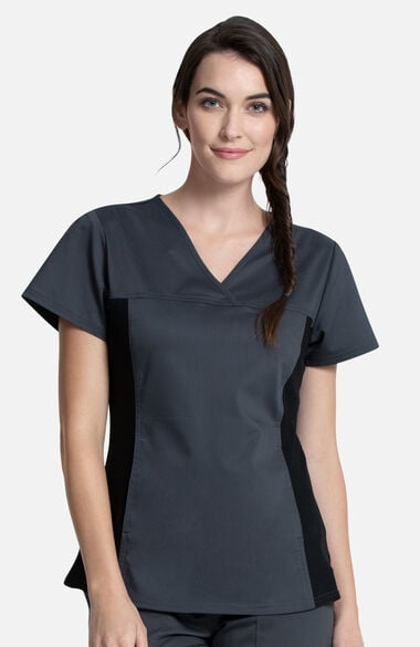 Women's Knit Panel Solid Scrub Top, , large