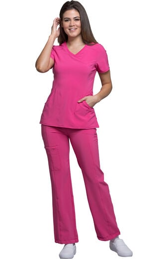 Women's Scrub set: 4-Pocket Knit Panel Mock Wrap Top & Rib Knit Drawstring Waist Pant Women's Scrub set: 4-Pocket Knit Panel Mock Wrap Top & Rib Knit Drawstring Waist Pant