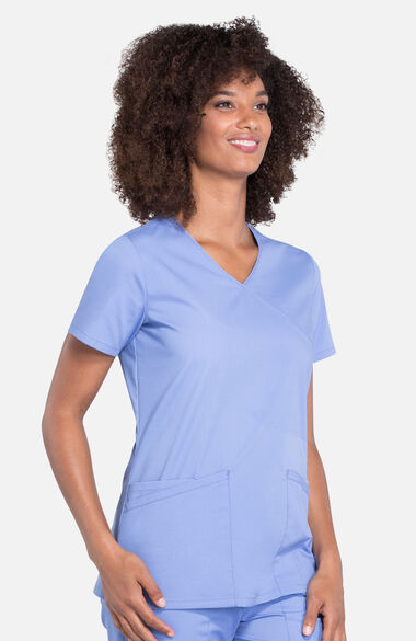 Clearance Professionals by Cherokee Workwear Women's Mock Wrap Solid Scrub  Top