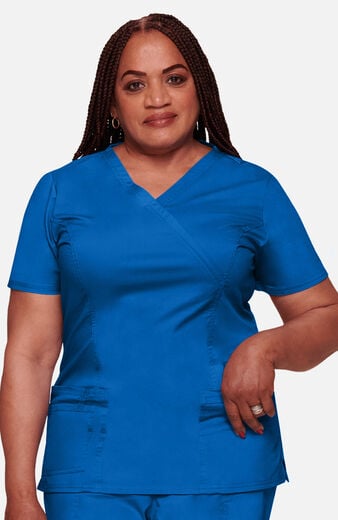 Women's Mock Wrap Princess Seam Solid Scrub Top Women's Mock Wrap Princess Seam Solid Scrub Top