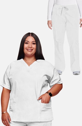 Women's Scrub Set: V-Neck Top & Flare Leg Drawstring Pant Women's Scrub Set: V-Neck Top & Flare Leg Drawstring Pant