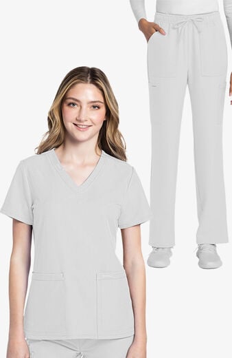 Women's Scrub Set: Rounded V-Neck Top & Drawstring Cargo Straight Leg Pant Women's Scrub Set: Rounded V-Neck Top & Drawstring Cargo Straight Leg Pant