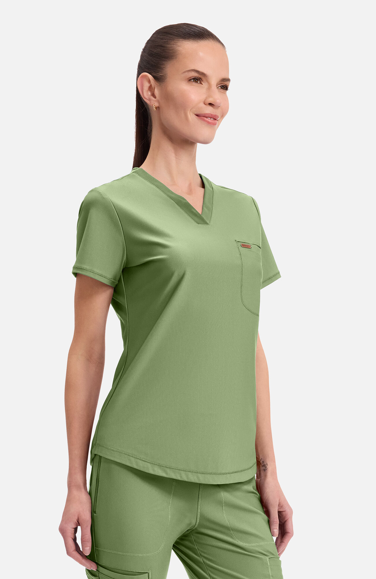 Women's Tuck-In Knit Mesh V-Neck Scrub Top, BRS Bright Sage | olive, large