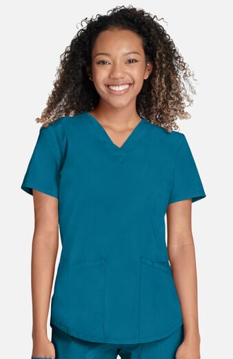 Women's 4-Pocket Shirttail V-Neck Scrub Top Women's 4-Pocket Shirttail V-Neck Scrub Top