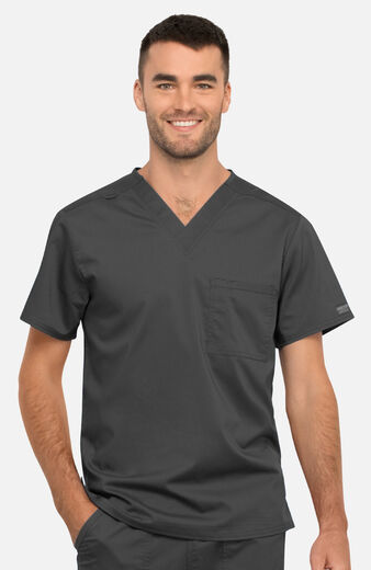 Unisex V-Neck Solid Scrub Top, Unisex 1 Pocket Tuckable V-Neck Top