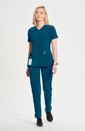 Women's 2-Pocket Shirttail Knit V-Neck Scrub Top Women's 2-Pocket Shirttail Knit V-Neck Scrub Top