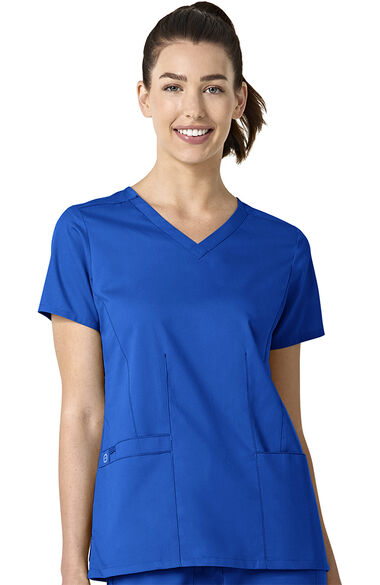 Women's Contoured V-Neck Solid Scrub Top, , large