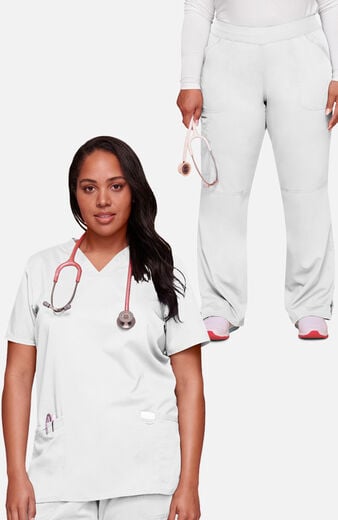 Women's Scrub Set: 3-Pocket V-Neck Stretch Top & Elastic Waist Cargo Pocket Pant Women's Scrub Set: 3-Pocket V-Neck Stretch Top & Elastic Waist Cargo Pocket Pant