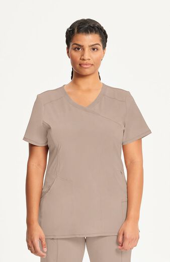 Women's 4-Pocket Knit Panel Mock Wrap Scrub Top Women's 4-Pocket Knit Panel Mock Wrap Scrub Top