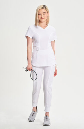 Women's 3-Pocket Knit Panel V-Neck Scrub Top Women's 3-Pocket Knit Panel V-Neck Scrub Top