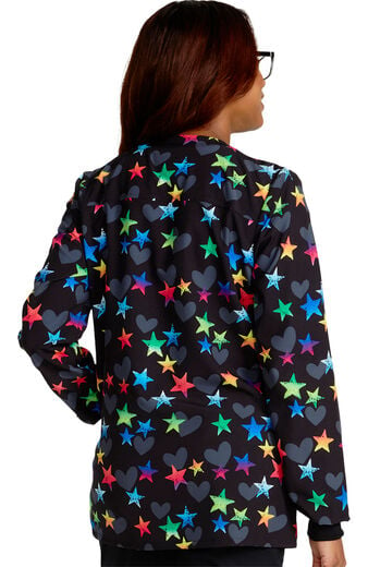 Women's Snap Front Loving Stars Print Warm-Up Jacket