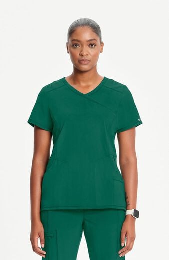 Women's 4-Pocket Knit Panel Mock Wrap Scrub Top Women's 4-Pocket Knit Panel Mock Wrap Scrub Top