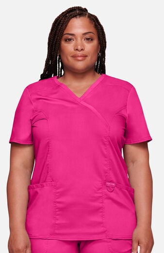 Women's Shaped 3-Pocket Mock Wrap Scrub Top Women's Shaped 3-Pocket Mock Wrap Scrub Top