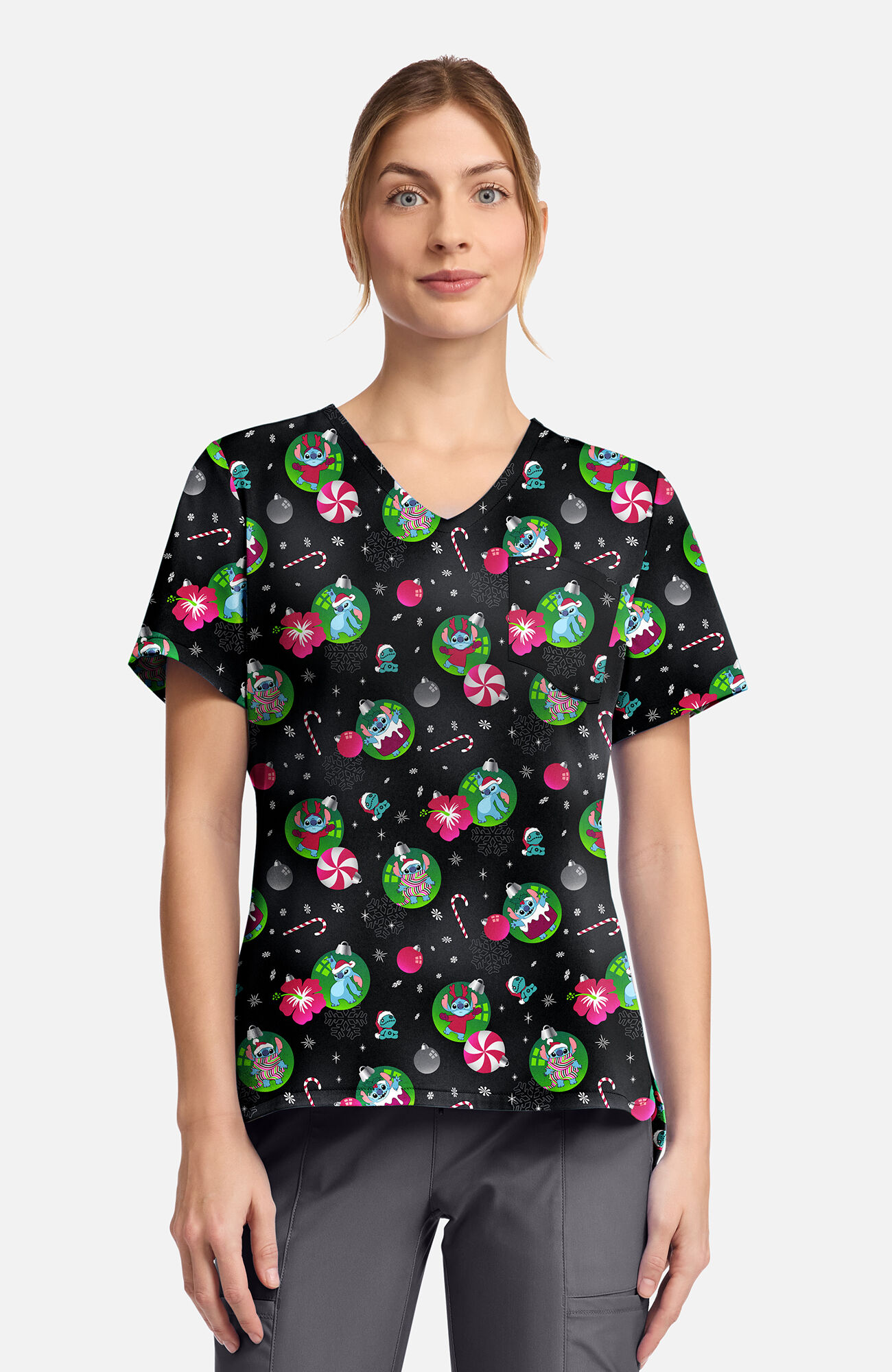 Women's Baubles And Bulbs Print Scrub Top