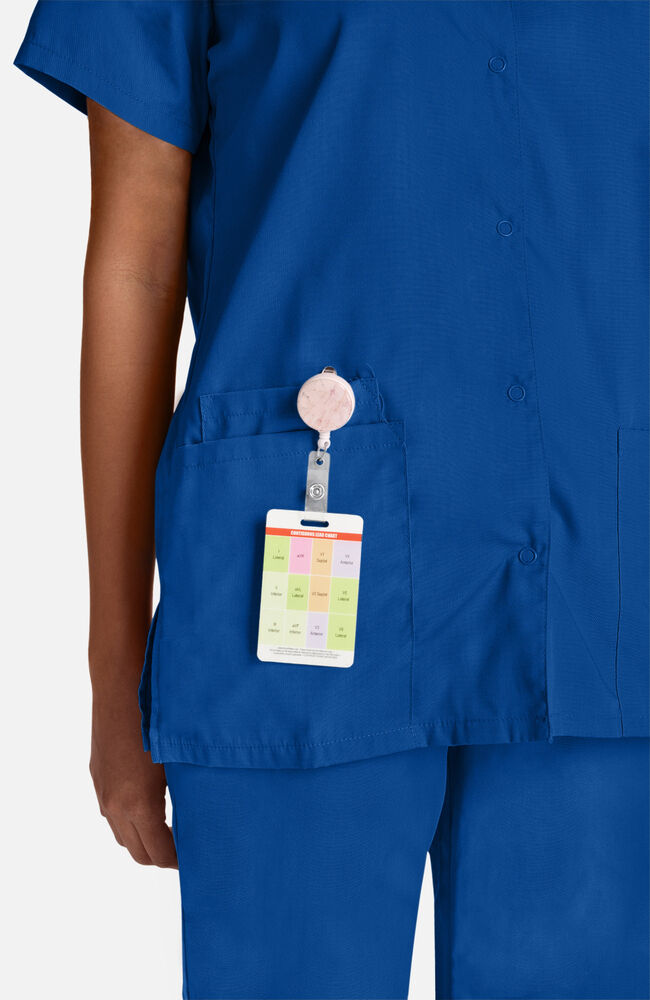 Short sleeve snap discount front scrub top