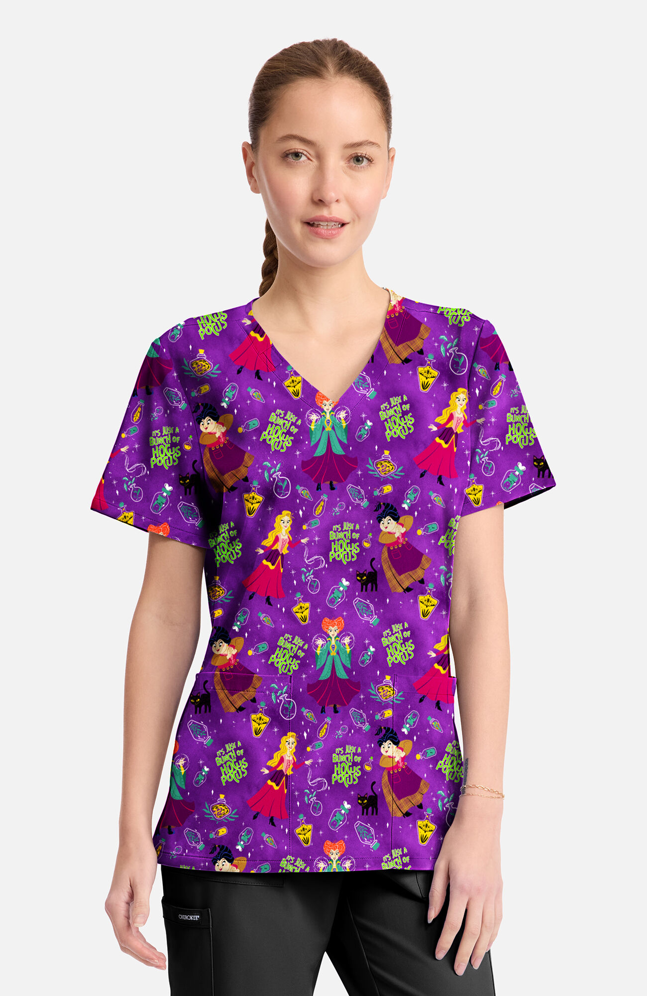 Women's Bunch Of Hocus Pocus Print Scrub Top, , large