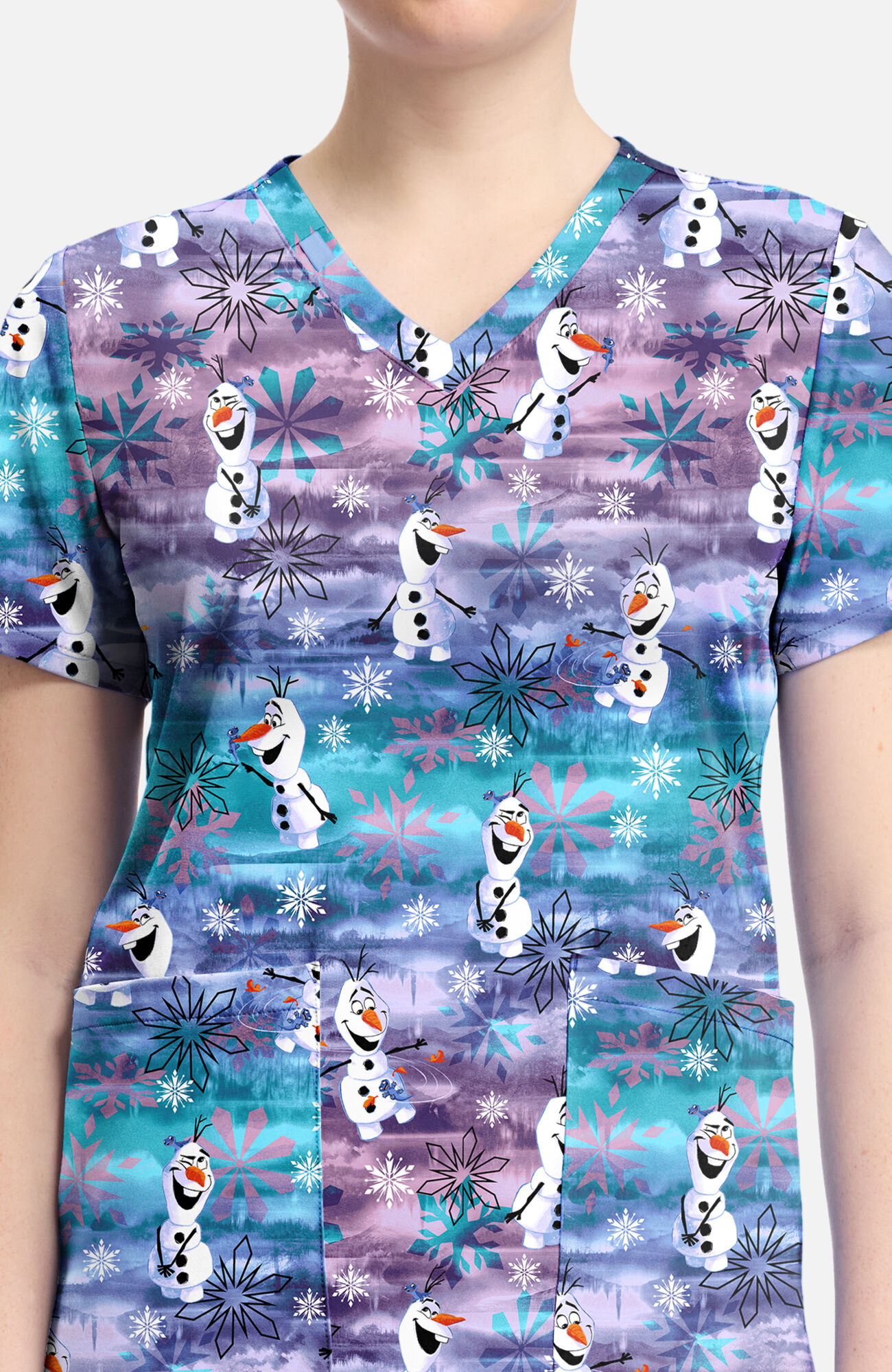 Women's Olaf In Arendelle Print Scrub Top, , large