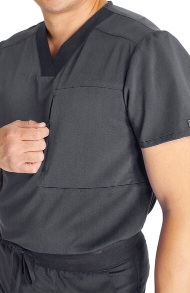 Men's V-Neck Zip Pocket Scrub Top, , large