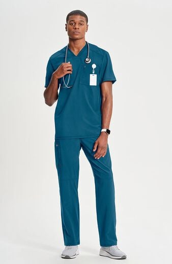 Men's V-Neck Knit Panel Solid Scrub Top Men's V-Neck Knit Panel Solid Scrub Top