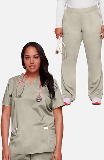 Women's Scrub Set: 3-Pocket V-Neck Stretch Top & Elastic Waist Cargo Pocket Pant Women's Scrub Set: 3-Pocket V-Neck Stretch Top & Elastic Waist Cargo Pocket Pant